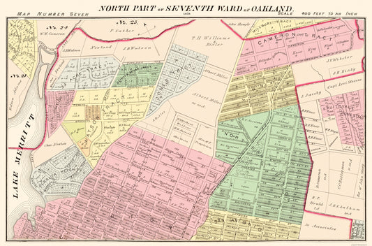 Historic City Map - Oakland North 7th Ward California - Thompson 1878 - 34.81 x 23 - Vintage Wall Art