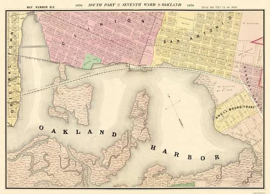 Historic City Map - Oakland South 7th Ward California - Thompson 1878 - 32 x 23 - Vintage Wall Art