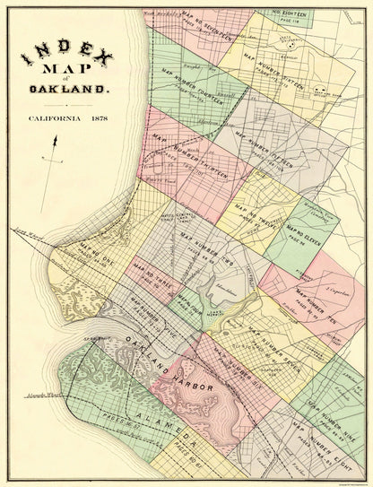 Historic City Map - Oakland Index California - Thompson 1878 - 23 x 30 - Vintage Wall Art