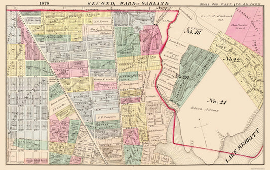 Historic City Map - Oakland California Second Ward - Thompson 1878 - 36.44 x 23 - Vintage Wall Art