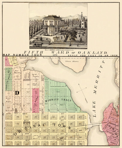 Historic City Map - Oakland California Fifth Ward - Thompson 1878 - 23 x 27.81 - Vintage Wall Art