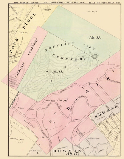 Historic City Map - Oakland California Eleventh Ward - Thompson 1878 - 23 x 29.31 - Vintage Wall Art