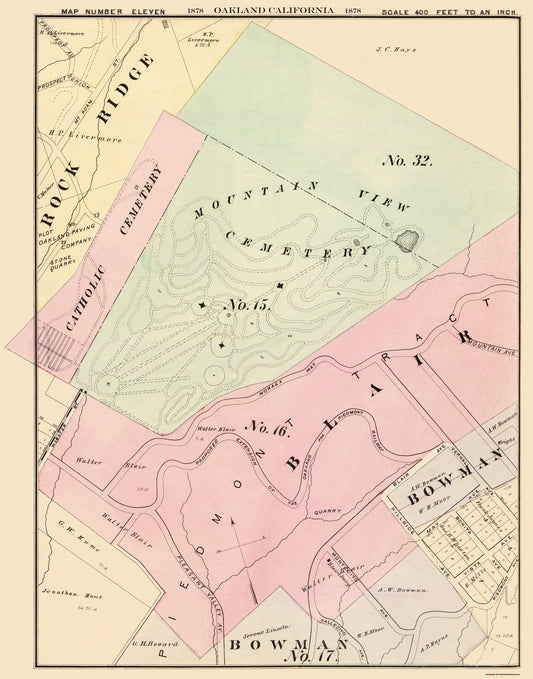 Historic City Map - Oakland California Eleventh Ward - Thompson 1878 - 23 x 29.31 - Vintage Wall Art