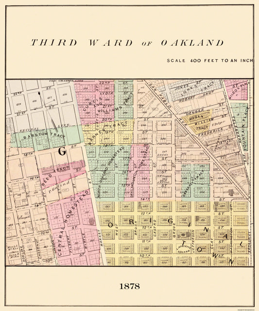 Historic City Map - Oakland California Third Ward - Thompson 1878 - 23 x 27.63 - Vintage Wall Art