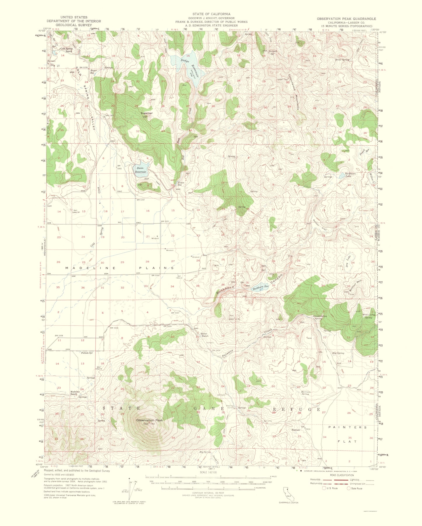 Topographical Map - Observation Peak California Quad - USGS 1953 - 23 x 28.62 - Vintage Wall Art