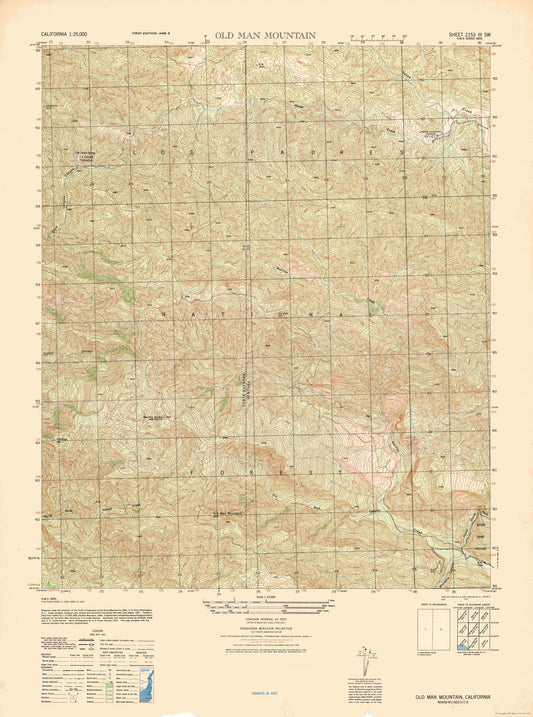 Topographical Map - Old Man Mountain Sheet - US Army 1944 - 23 x 30.95 - Vintage Wall Art