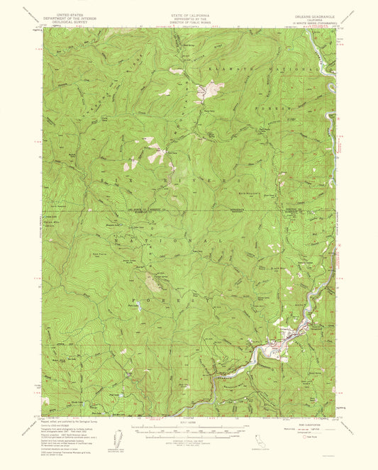 Topographical Map - Orleans California Quad - USGS 1953 - 23 x 28.62 - Vintage Wall Art