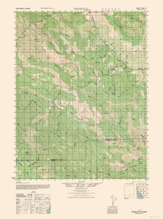 Topographical Map - Ornbaun Sheet - US Army 1944 - 23 x 30.91 - Vintage Wall Art