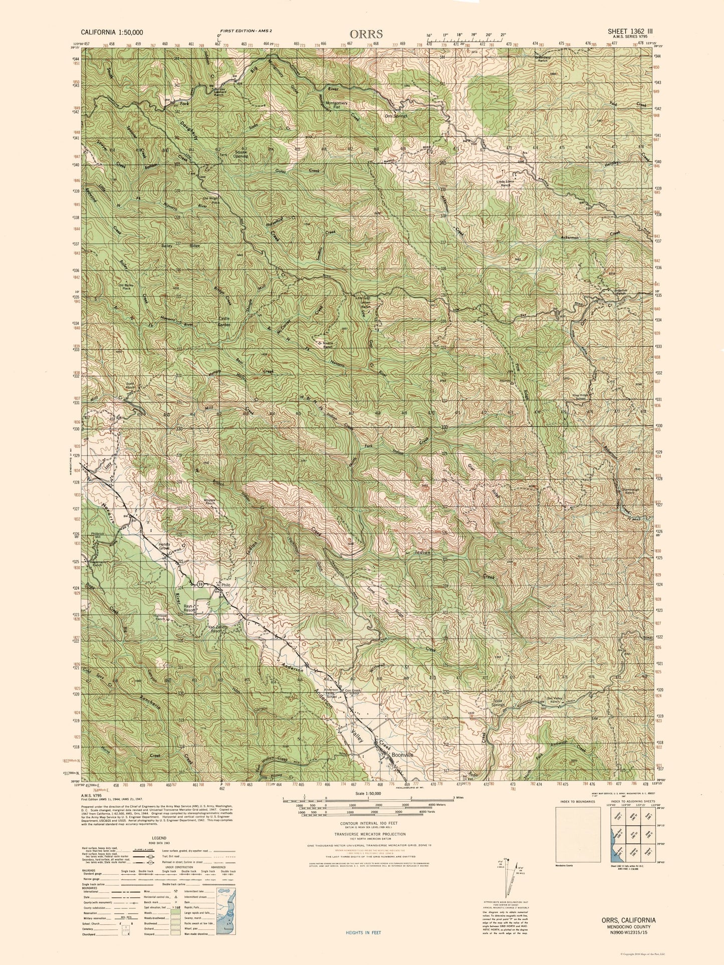 Topographical Map - Orrs Sheet - US Army 1944 - 23 x 30.66 - Vintage Wall Art