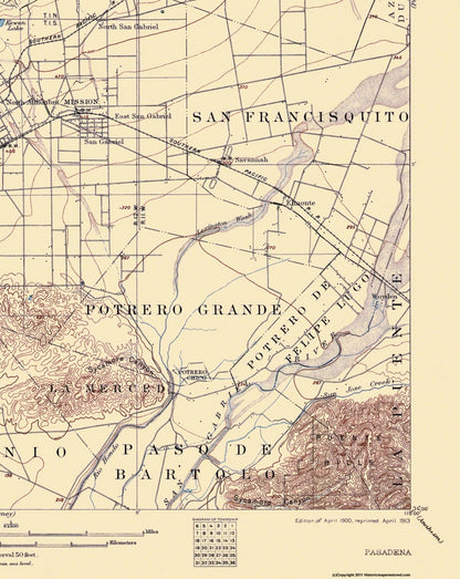 Topographical Map - Pasadena California Quad - USGS 1900 - 23 x 28.91 - Vintage Wall Art