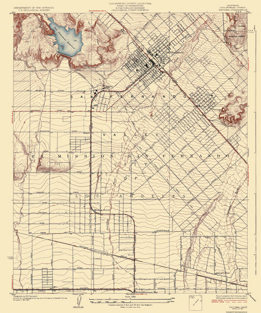 Topographical Map - Pacoima California Quad - USGS 1927 - 23 x 30.19 - Vintage Wall Art