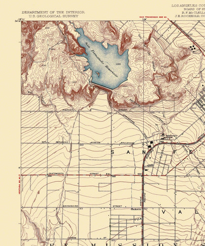 Topographical Map - Pacoima California Quad - USGS 1927 - 23 x 30.19 - Vintage Wall Art