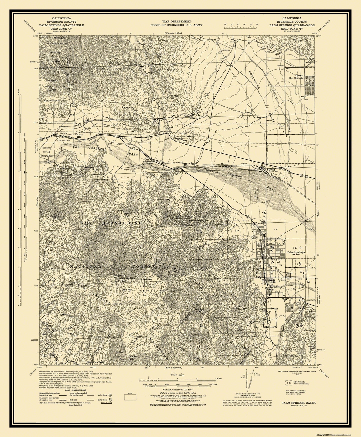 Topographical Map - Palm Springs California Quad - USGS 1928 - 23 x 27.8 - Vintage Wall Art