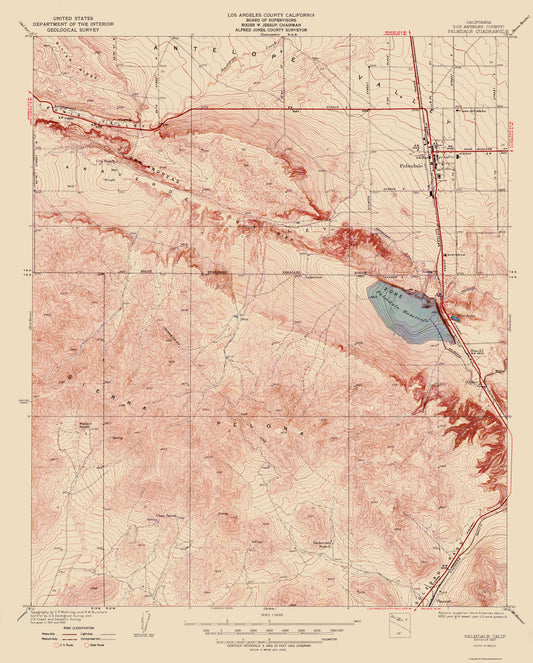 Topographical Map - Palmdale California Quad - USGS 1937 - 23 x 28.59 - Vintage Wall Art