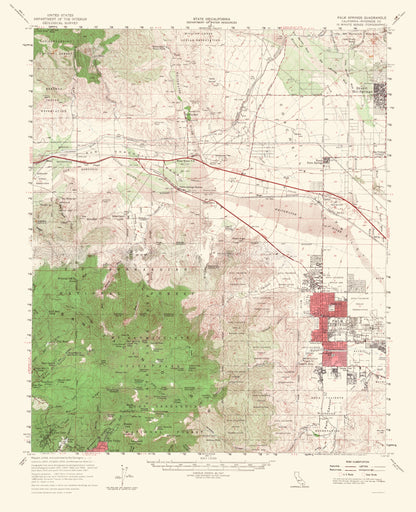 Topographical Map - Palm Springs California Quad - USGS 1956 - 23 x 28.30 - Vintage Wall Art