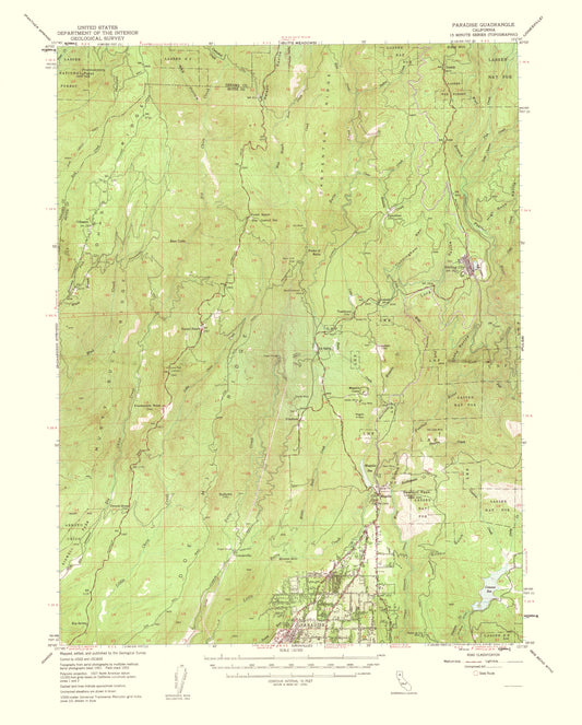 Topographical Map - Paradise California Quad - USGS 1961 - 23 x 28.60 - Vintage Wall Art