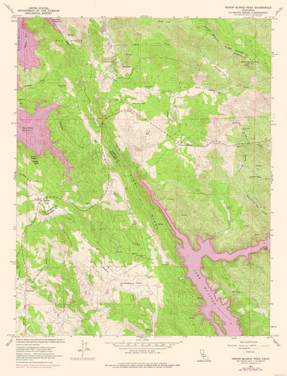 Topographical Map - Penon Blanco Peak California Quad - USGS 1962 - 23 x 30.07 - Vintage Wall Art