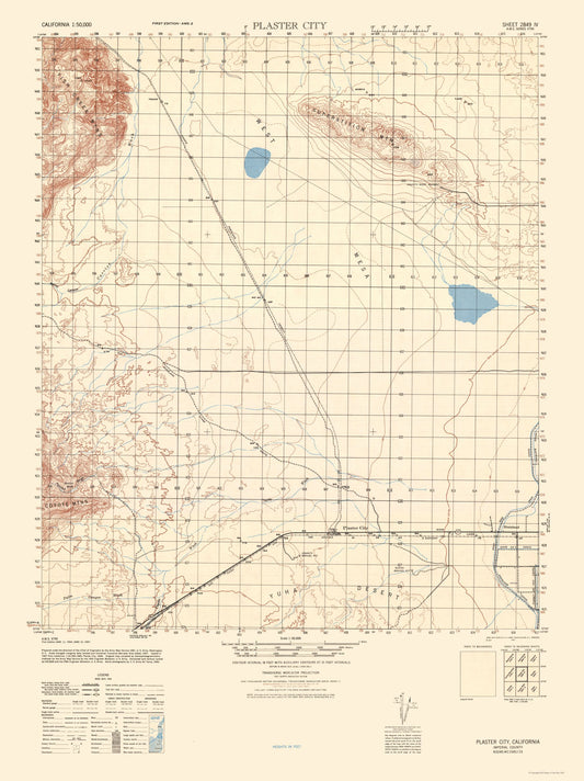 Topographical Map - Plaster City Sheet - US Army 1944 - 23 x 30.71 - Vintage Wall Art