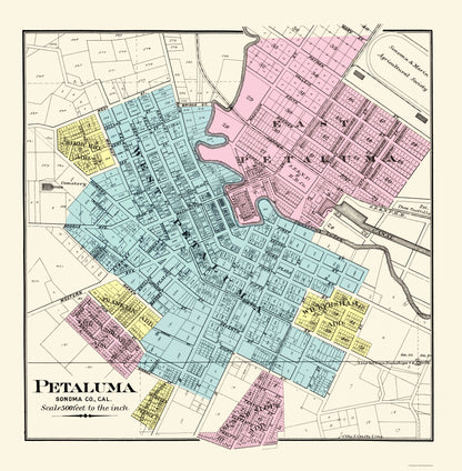 Historic City Map - Petaluma California - Thompson 1877 - 23 x 23.44 - Vintage Wall Art