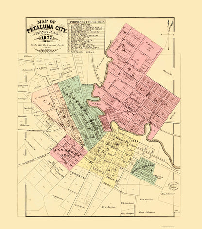 Historic City Map - Petaluma California - Thompson 1877 - 23 x 26.08 - Vintage Wall Art