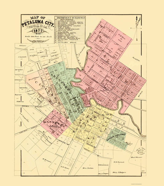 Historic City Map - Petaluma California - Thompson 1877 - 23 x 26.08 - Vintage Wall Art