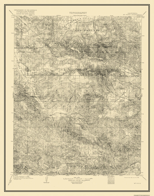 Topographical Map - Mt Pinos California Quad - USGS 1903 - 23 x 29.31 - Vintage Wall Art