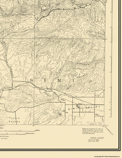 Topographical Map - Piru California Quad - USGS 1921 - 23 x 29.56 - Vintage Wall Art
