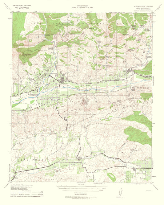 Topographical Map - Piru California Quad - USGS 1963 - 23 x 28.70 - Vintage Wall Art