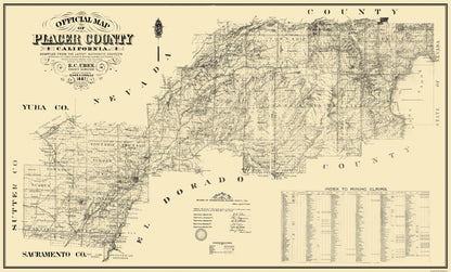 Historic County Map - Placer County California - Uren 1887 - 38.19 x 23 - Vintage Wall Art