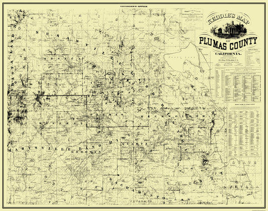 Historic County Map - Plumas County California - Keddie 1892 - 29.19 x 23 - Vintage Wall Art