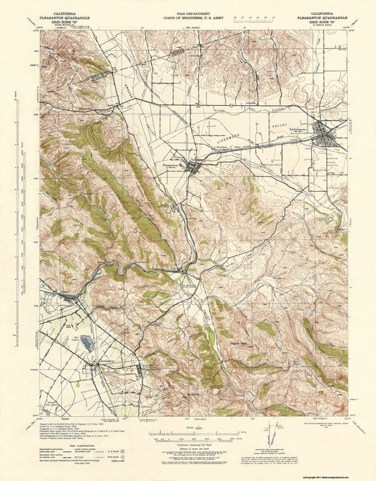 Topographical Map - Pleasanton California Quad - USGS 1943 - 23 x 29.44 - Vintage Wall Art