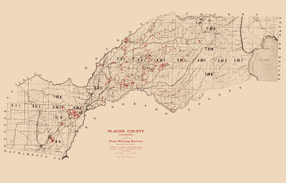 Historic Mine Map - Placer County California Mining - Gage 1902 - 35.82 x 23 - Vintage Wall Art