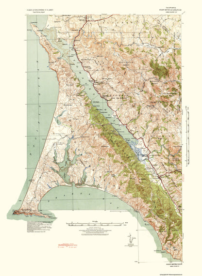 Topographical Map - Point Reyes California Quad - USGS 1940 - 23 x 31.5 - Vintage Wall Art