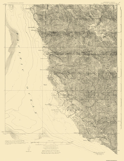 Topographical Map - Point Sur California Quad - USGS 1925 - 23 x 29.75 - Vintage Wall Art