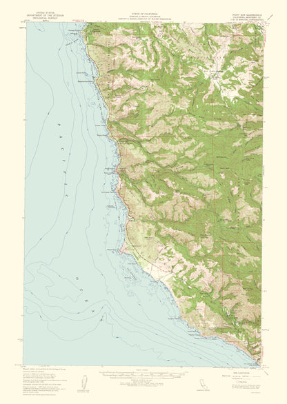 Topographical Map - Point Sur California Quad - USGS 1956 - 23 x 32.42 - Vintage Wall Art