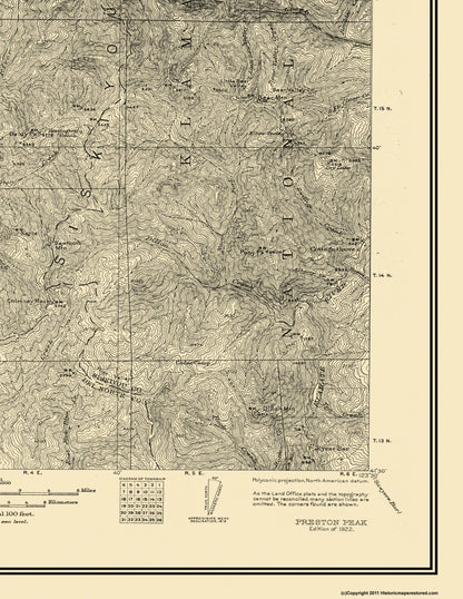 Topographical Map - Preston Peak California Quad - USGS 1922 - 23 x 29.75 - Vintage Wall Art