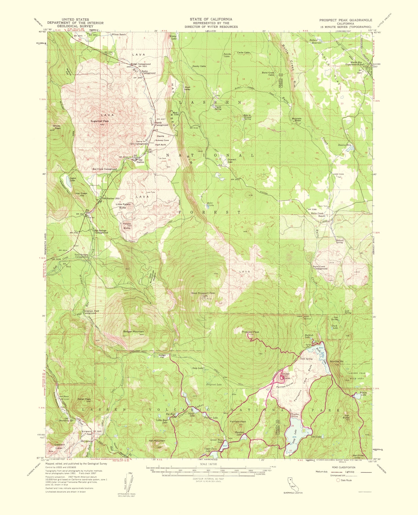 Topographical Map - Prospect Peak California Quad - USGS 1956 - 23 x 28.37 - Vintage Wall Art