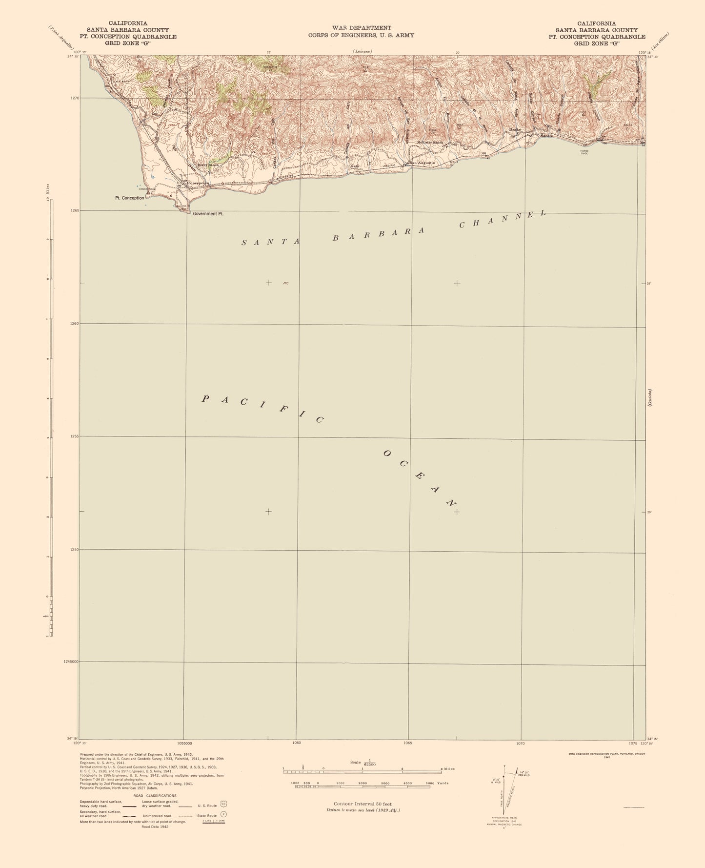 Topographical Map - Point Conception California Quad - USGS 1956 - 23 x 28.31 - Vintage Wall Art