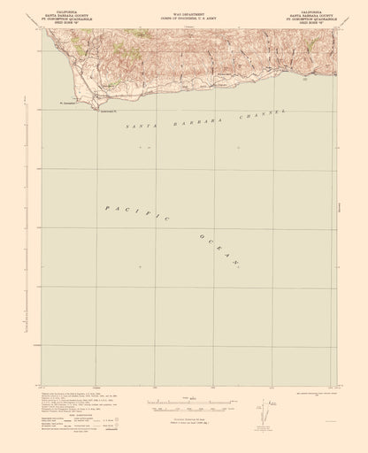 Topographical Map - Point Conception California Quad - USGS 1956 - 23 x 28.31 - Vintage Wall Art