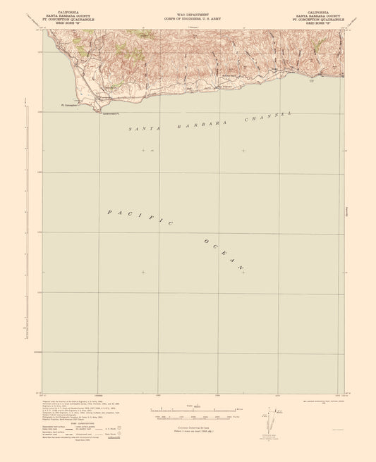 Topographical Map - Point Conception California Quad - USGS 1956 - 23 x 28.31 - Vintage Wall Art