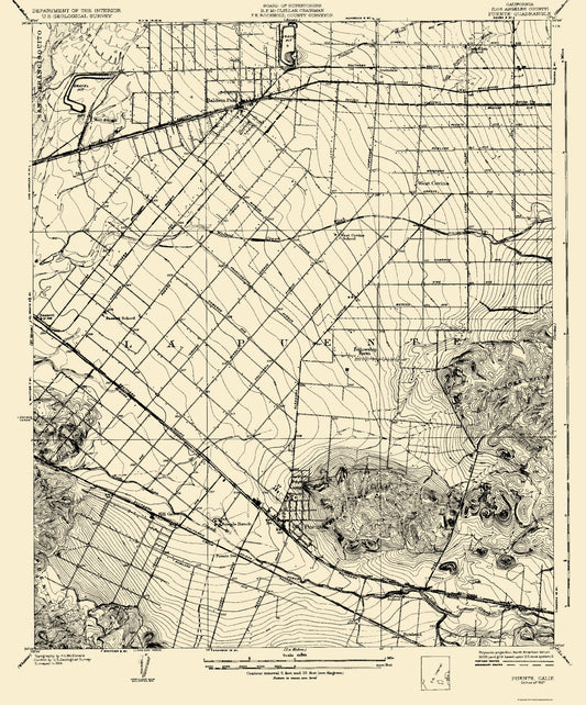 Topographical Map - Puente California California Quad - USGS 1927 - 23 x 27.72 - Vintage Wall Art