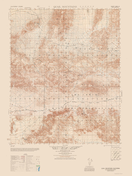 Topographical Map - Quail Mountains Sheet - US Army 1948 - 23 x 30.73 - Vintage Wall Art