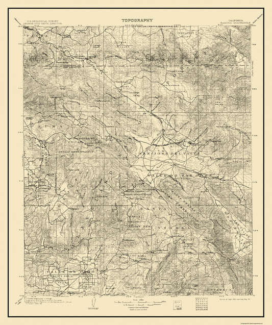 Topographical Map - Ramona California Quad - USGS 1903 - 23 x 27.5 - Vintage Wall Art