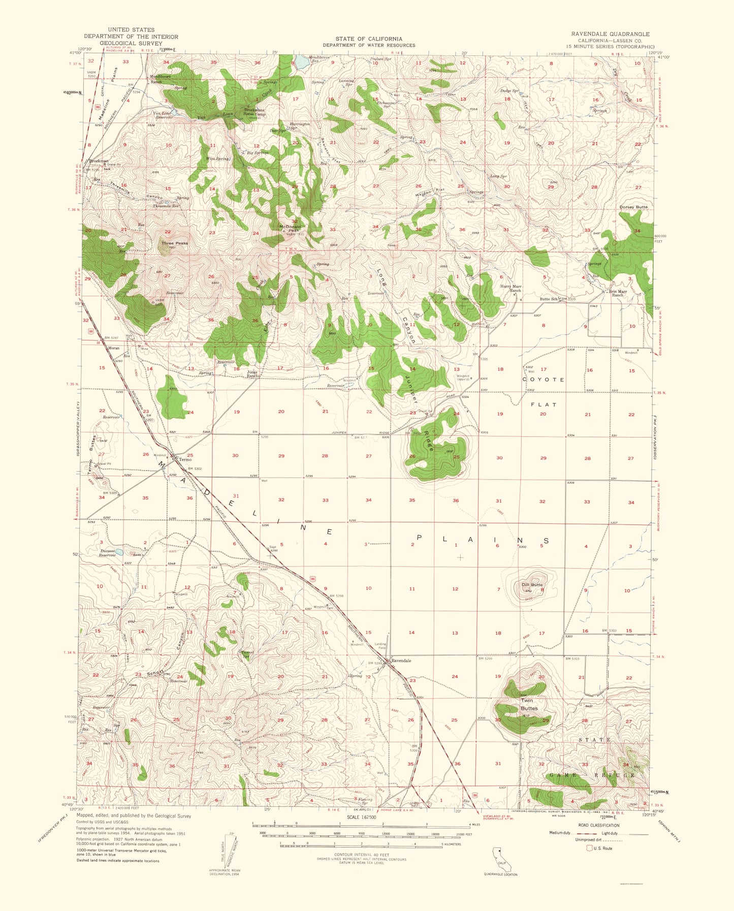 Topographical Map - Ravendale California Quad - USGS 1956 - 23 x 28.54 - Vintage Wall Art