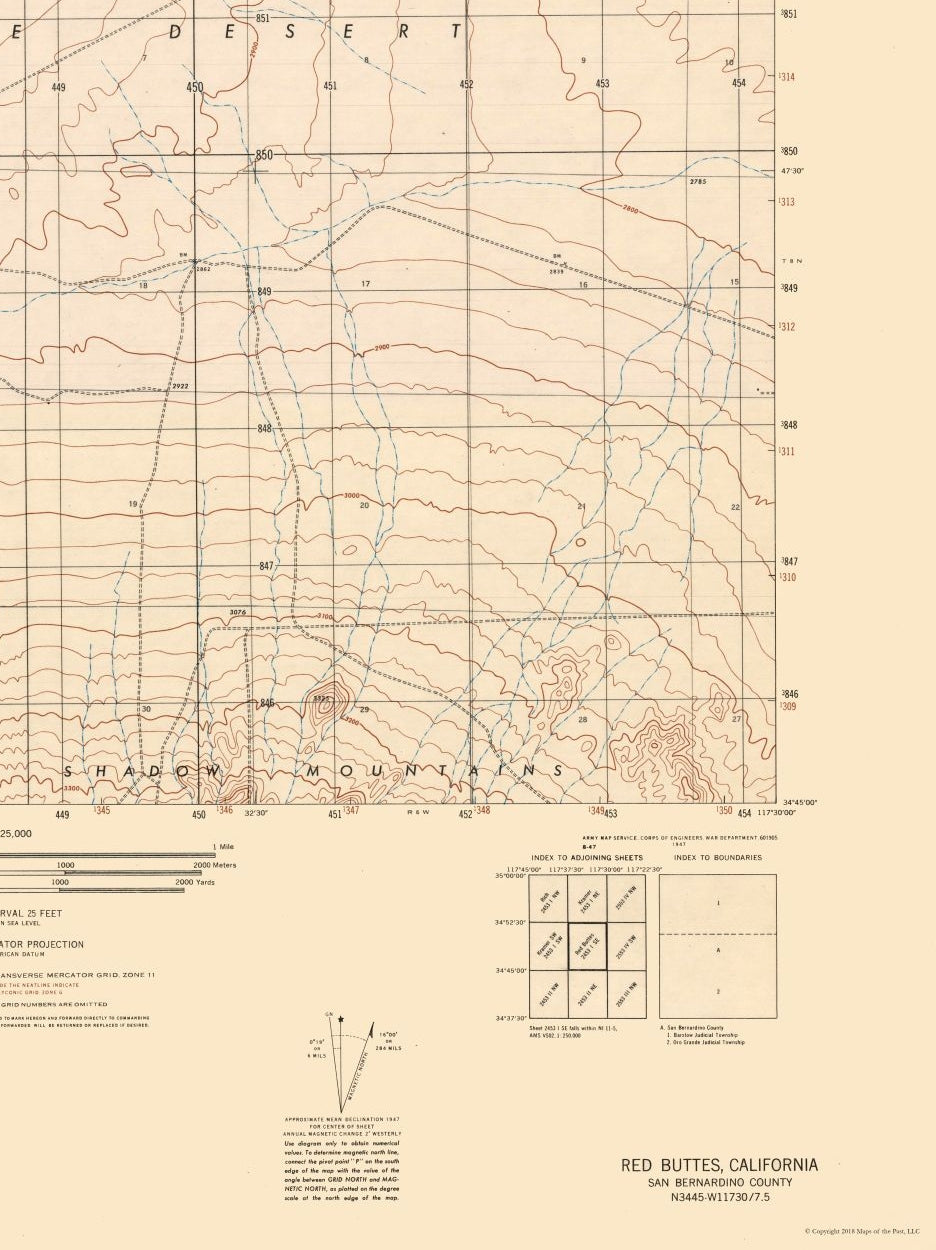 Topographical Map - Red Buttes Sheet - US Army 1947 - 23 x 30.70 - Vintage Wall Art