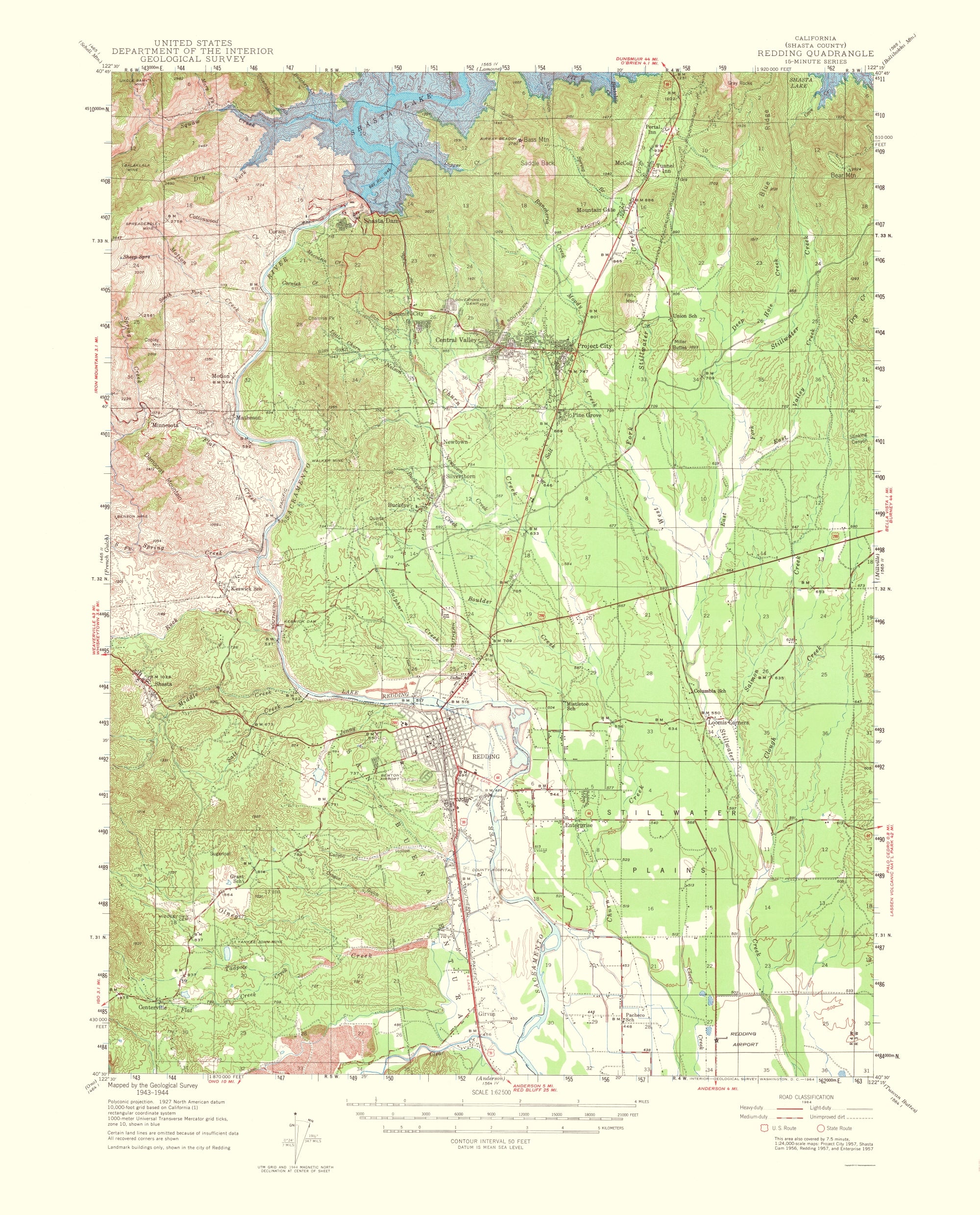 Topographical Map - Redding California Quad - USGS 1956 - 23 x 28.49 ...