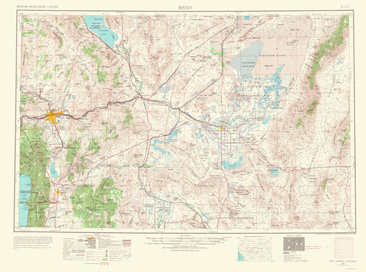 Topographical Map - Reno Nevada California Quad - USGS 1967 - 23 x 30.90 - Vintage Wall Art