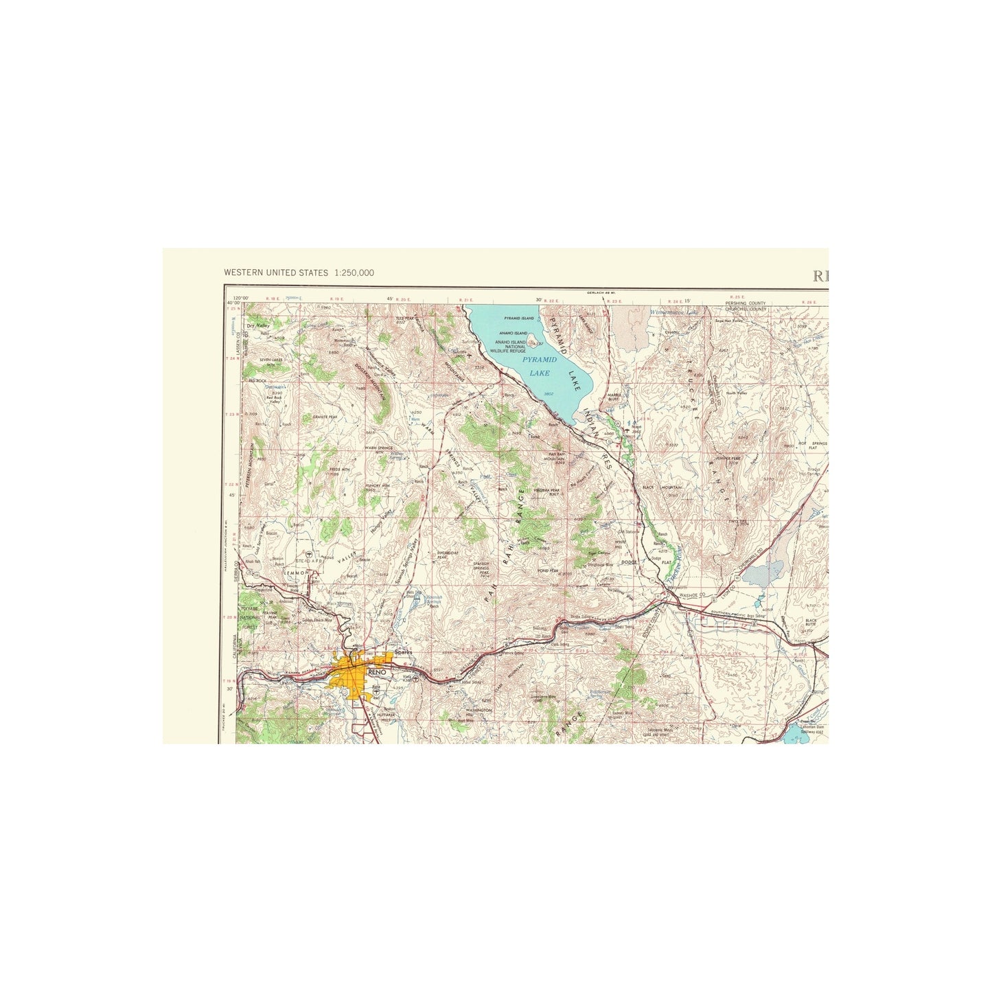 Topographical Map - Reno Nevada California Quad - USGS 1967 - 23 x 30 ...