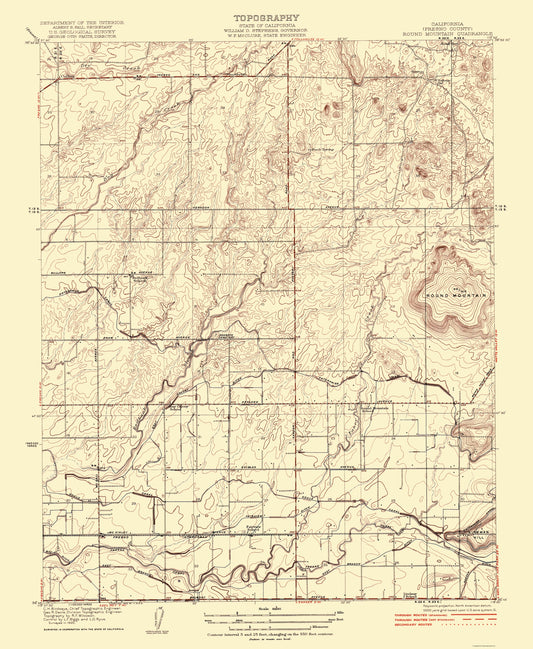 Topographical Map - Mt Round California Quad - USGS 1922 - 23 x 28.01 - Vintage Wall Art