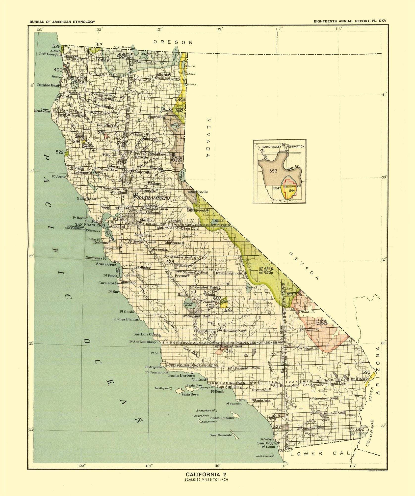 Historic State Map - California - Round Valley Reservation - Hoen 1896 ...